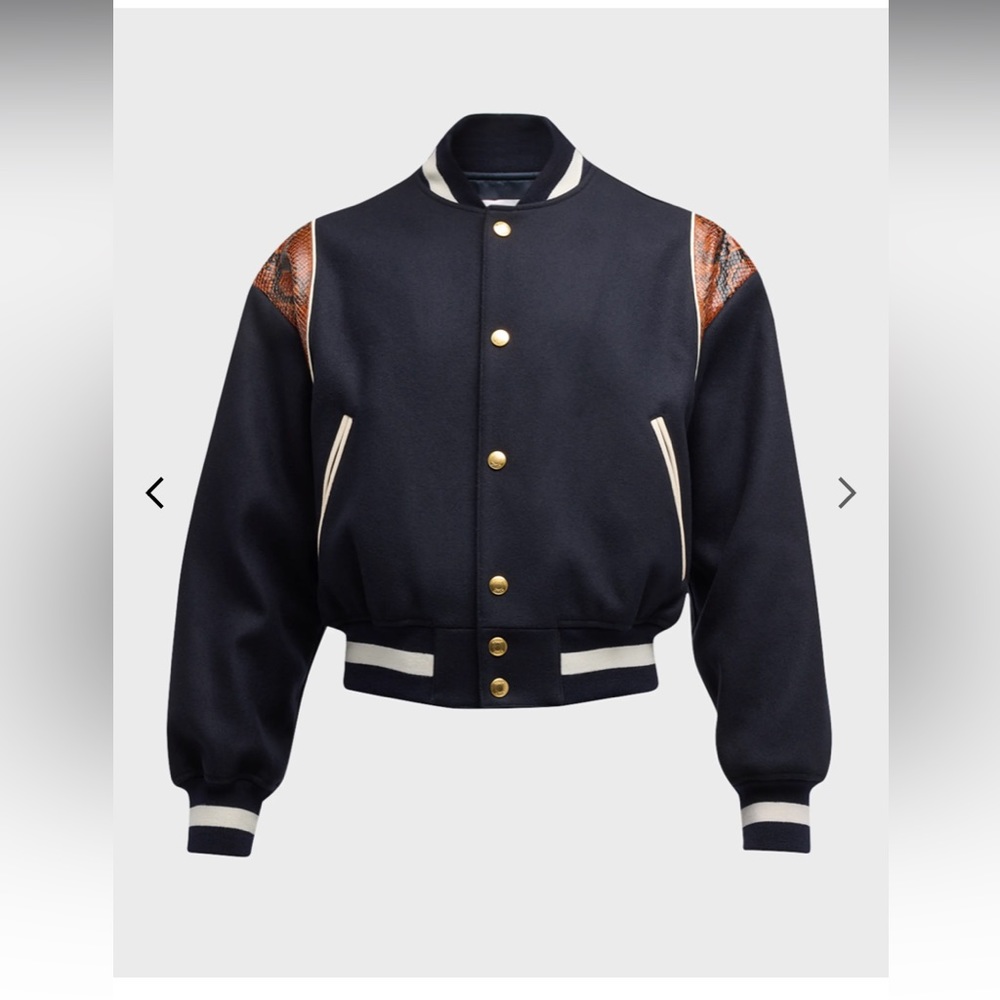 Bally Men's Varsity Bomber Jacket with Snake Print